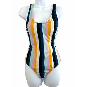 Kona Sol One Piece Vertical Stripes Swimsuit Sz S